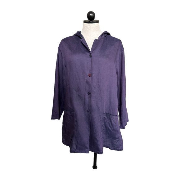 Lafayette 148 100% Linen Hooded Button Front Shacket Pockets Purple Size 10 - Picture 11 of 11